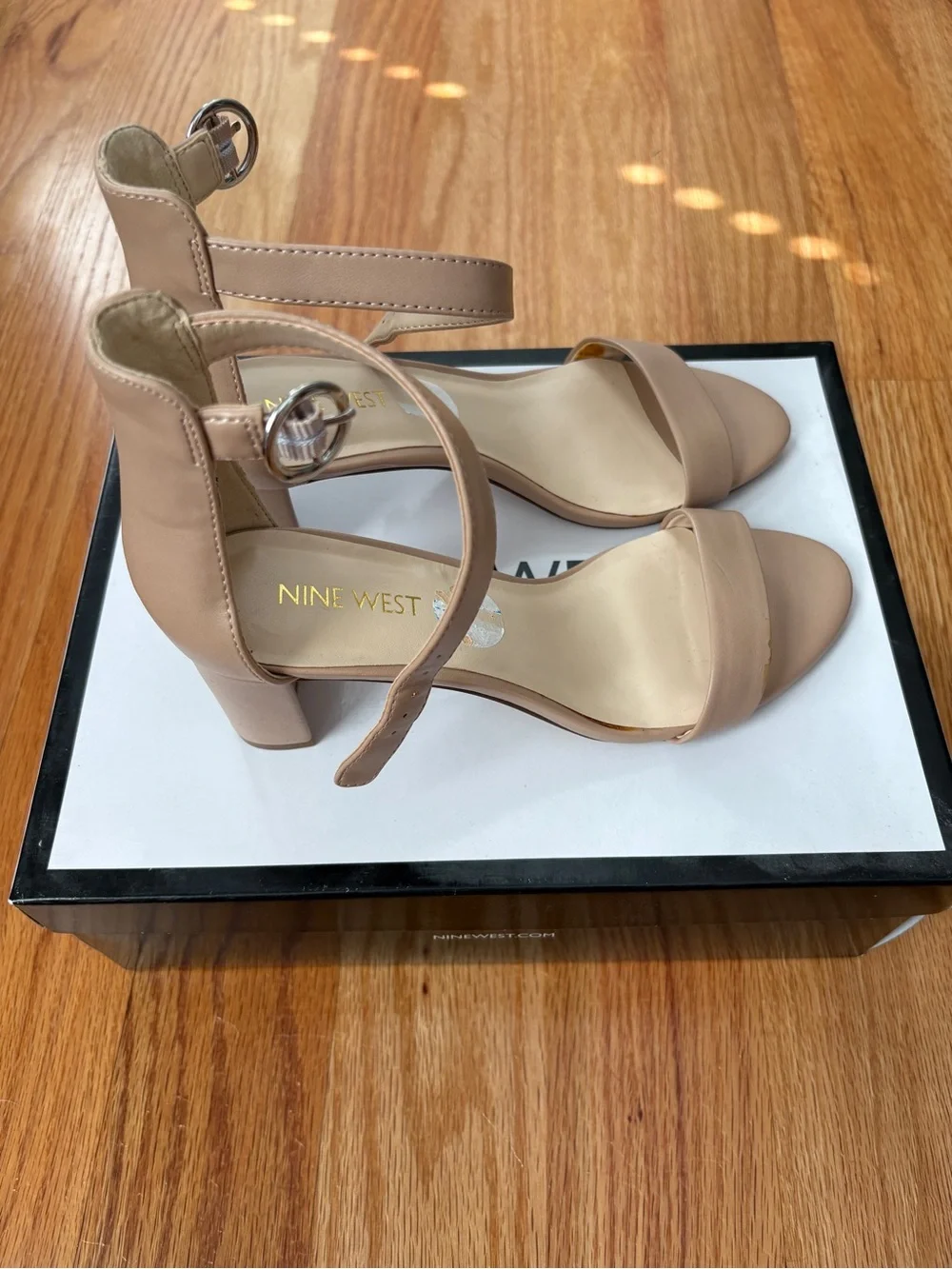 Nine West Beige Ankle-Strap Heeled Sandals